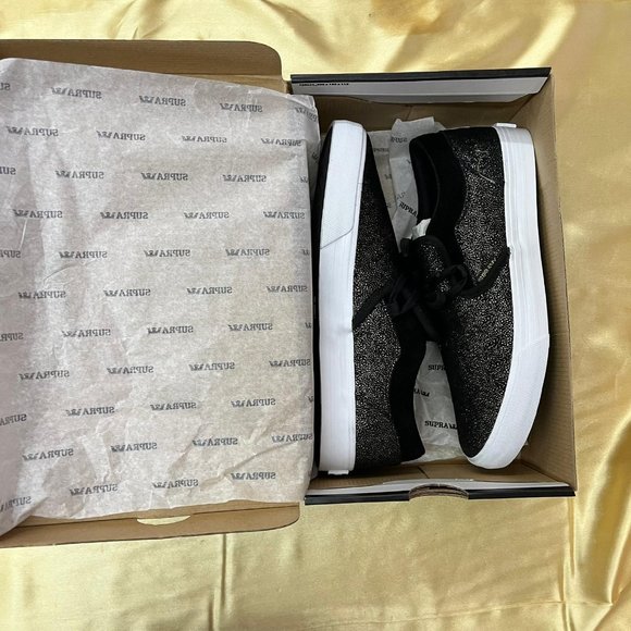 NWB SUPRA CUBA skate shoes slippers sneaker black gold white 98104-058-M - Picture 5 of 7